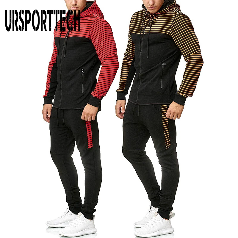 Striped Tracksuit Men Set 2020 Spring Autumn Sweat Suit Set Mens Sporting Clothing Hoodie + Sweatpants 2 Pieces Jogger Outfit