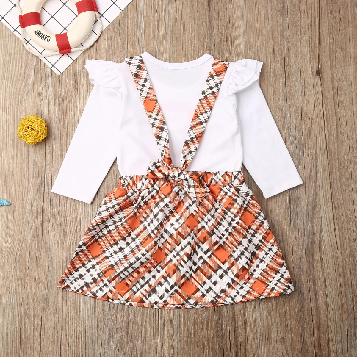 

2Pcs Kids Baby Girls Clothes Halloween Pumpkin Top T-shirt Strap Skirt Outfit Autumn Children Clothing Set