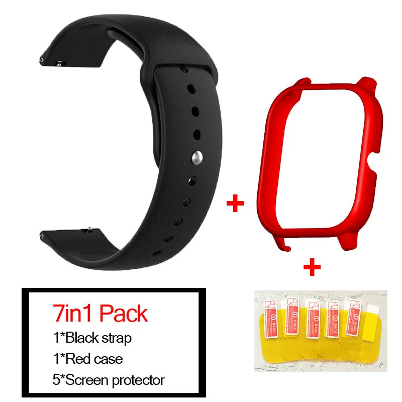 black-red 7в1 умные часы аксессуары для Huami Amazfit GTS ремешок силиконовый Смарт Браслет полосы для Amazfit gts чехлы Защита экрана - Цвет: black-red