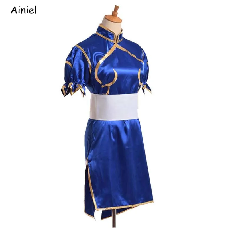 Игры Chun Li, костюм для косплея Sutorito Faita, синее сексуальное платье чонсам, пояс, головной убор, праздничная одежда на Хэллоуин, платье для женщин и девочек