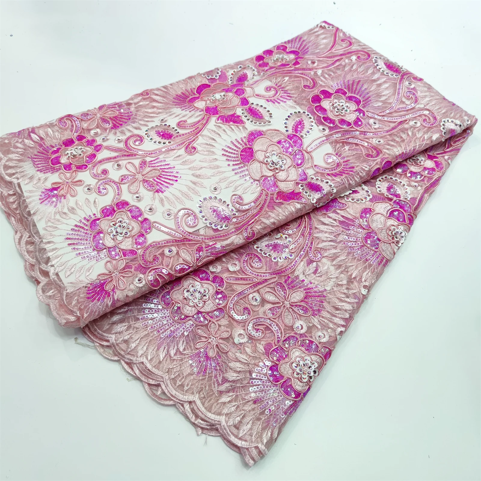 

African High Quality Hand Made 3DEmbroideved Flower Lace 2022 French Luxury Sequins Tulle Fabric For Nigerian Woman Prom Dress