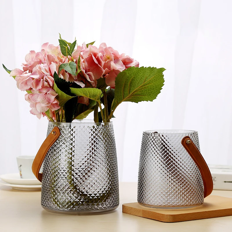 Скандинавский стеклянный флакон для хранения с кожаной ручкой простое