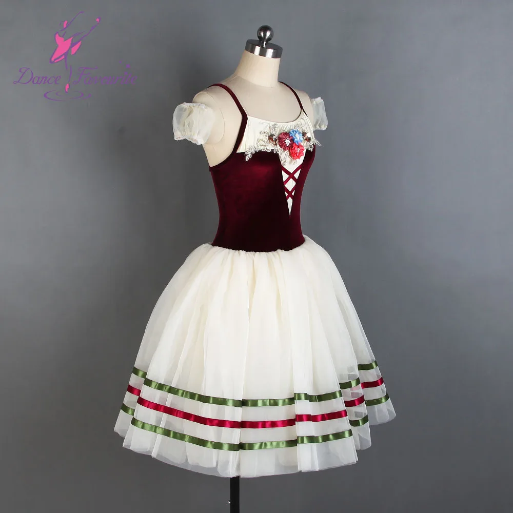 Burgundy velvet top bodice Ballet Costumes Ivory tulles with ribbon tutu Romantic Tutu Girl and women ballet | Тематическая одежда