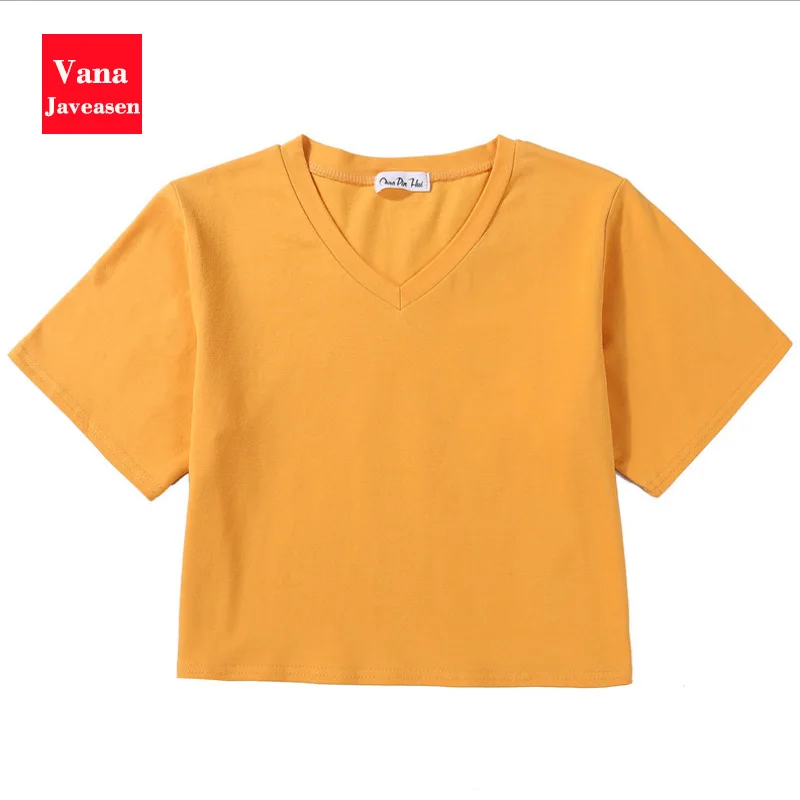 

Cotton V-neck Crop Top Women T-shirt Haut Femme Summer Solid Color Tank Tops Women Vest Femme Camis Streetwear Base T Shirts