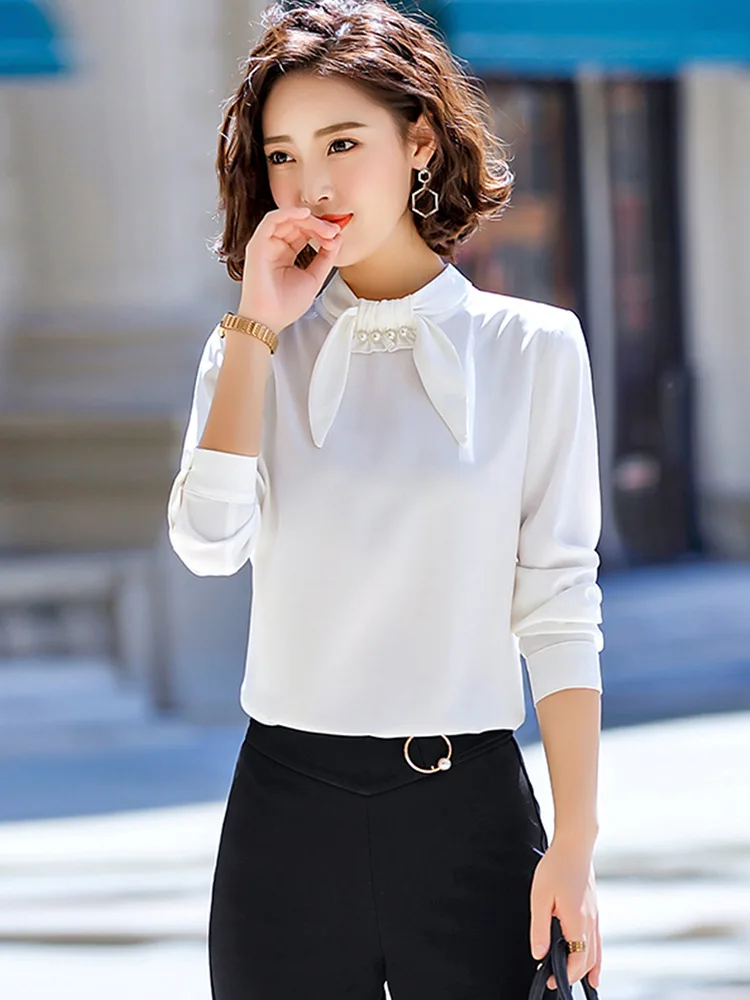 Блузки рубашки с длинным рукавом весенняя одежда воротник стойка Украшение