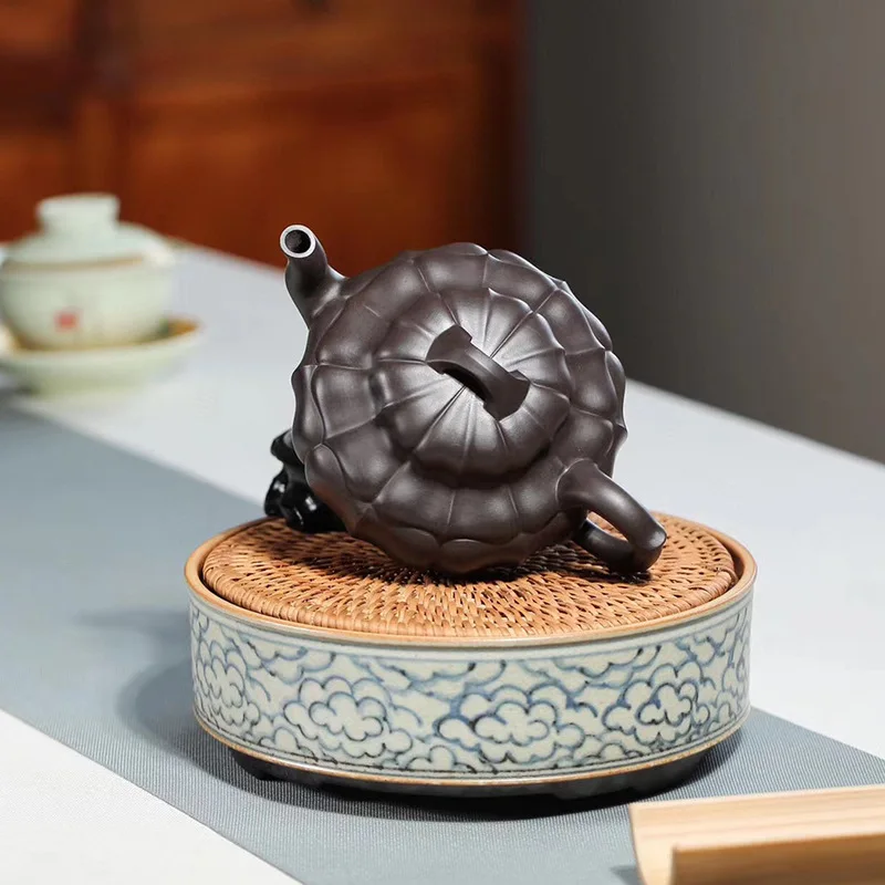 

Yixing Zisha teapot raw ore black vermilion clay rib pattern Xiaoying tea set gift
