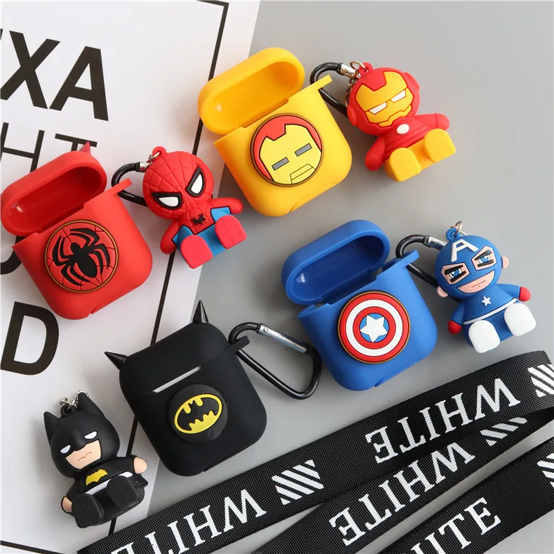 Мультфильм Superheros Bluetooth беспроводные наушники защитный чехол для Airpods Чехлы зарядная коробка с кольцом телефона ремни держатель