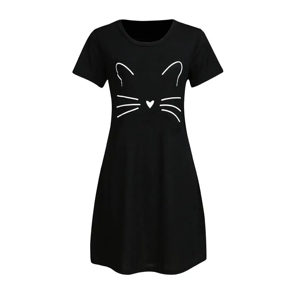 Women Night Dress Nightgown Short Sleeve O-Neck Casual Cartoon Print Comfy Nightwear Sleep Mini Nuisette #2N21 | Женская одежда