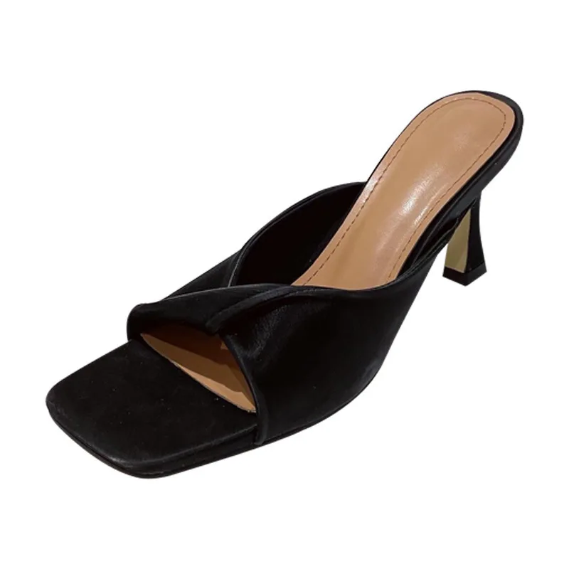 

Female Shoes Cover Toe Low Multicolored Sandals Shallow Slippers Soft Slides Thin Heels Heeled Mules 2021 Comfort High Rome Basi