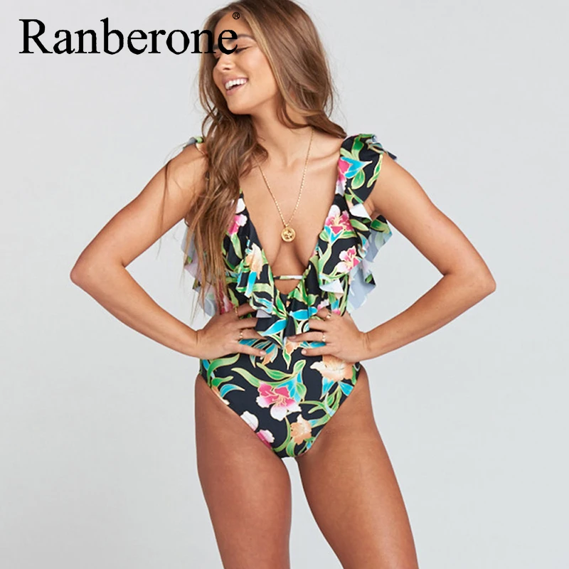 Женский сексуальный цельный купальник с глубоким v образным вырезом женский