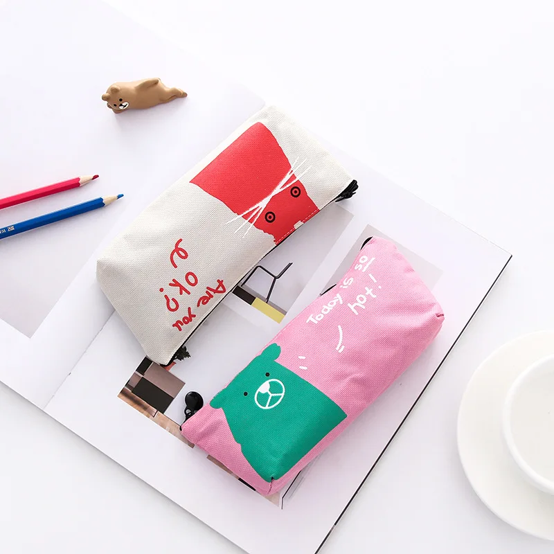Холст карандаши для хранения милые животные Органайзер Сумка школьные