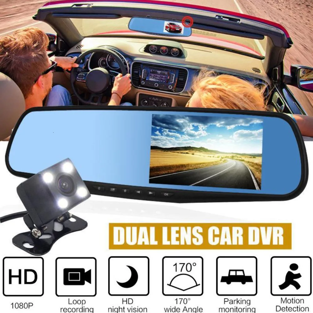 Новейший автомобильный видеорегистратор 4 3-дюймовый FHD 1080P двойной объектив