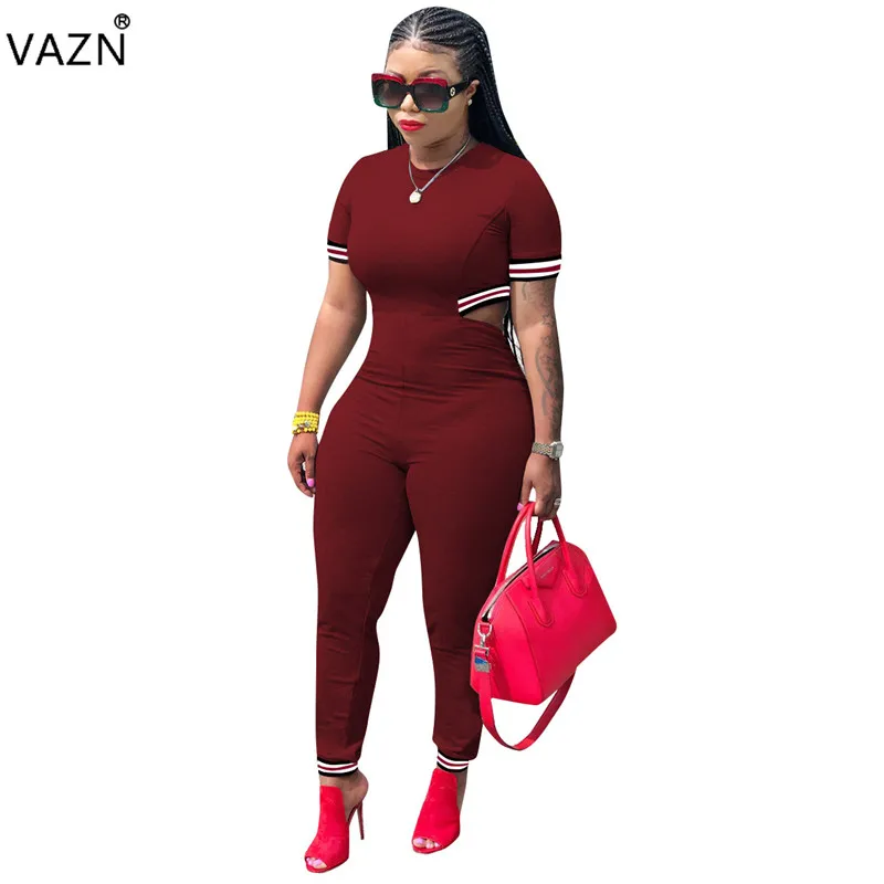 Женский комбинезон с круглым вырезом VAZN однотонный Облегающий коротким рукавом