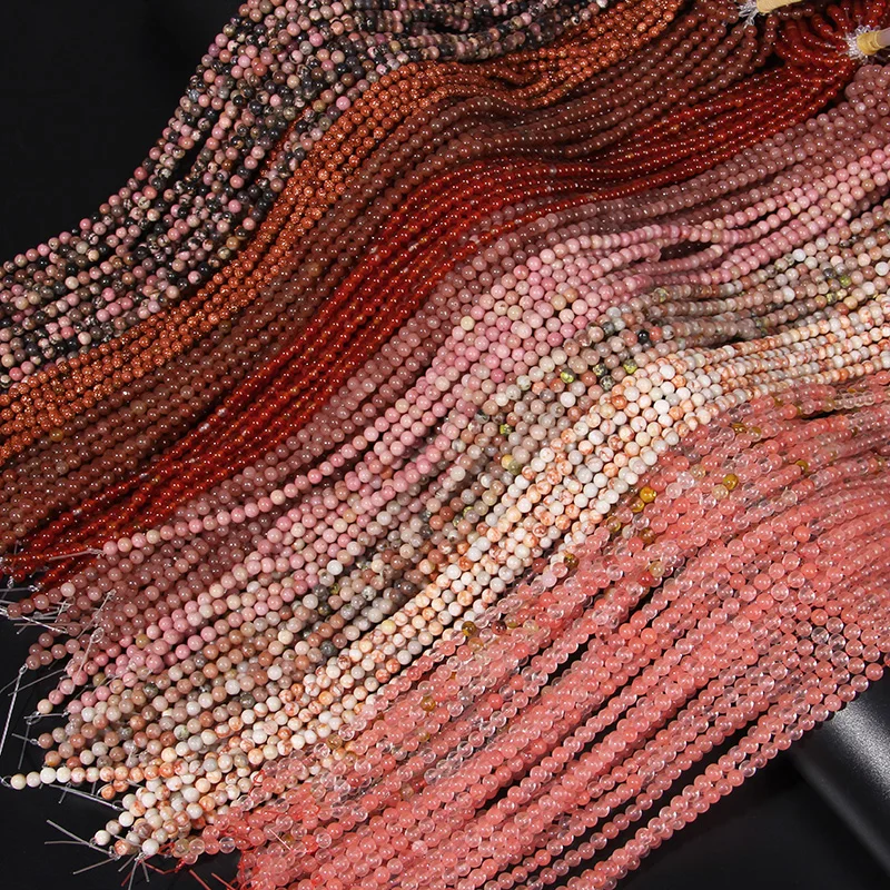 

4mm Natural Pink Rhdonite Agat Jaspers Stone Beads Round Jades Loose Spacer Bead For Jewelry Making DIY Bracelet Accessori 15''