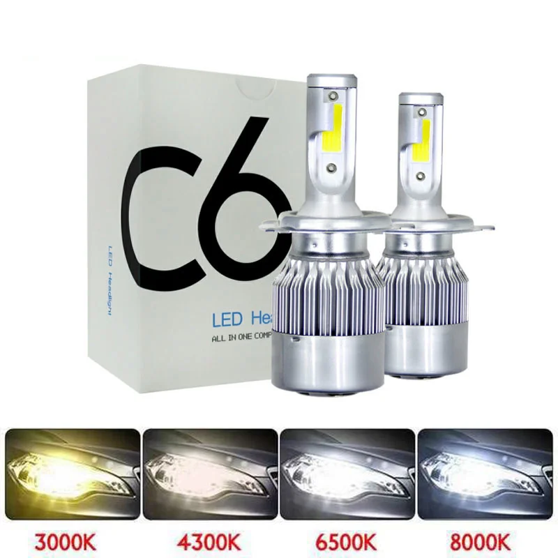

2pcs C6 H14 or H7 LED Car Headlights 72W 8000LM COB Auto Headlamp Bulbs H1 H3 H11 H13 880 9004 9005 9006 9007 Car Fog Lights