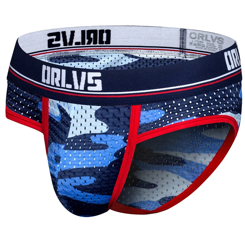 

ORLVS Underwear Men Men's Trendy Camouflage Mesh Breathable Sexy Briefs Low Waist Personality Comfortable Underpants OR187