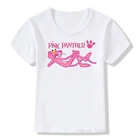 Лето 2020, забавные мультяшные розовые футболки с пантерой, одежда для маленьких мальчиков и девочек, белые футболки с графическим рисунком, милая детская футболка, детская одежда