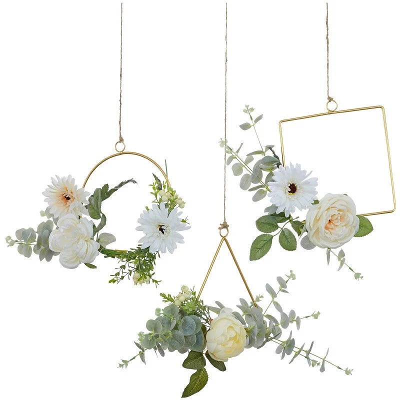 

Nordic Dried Flowers Vase Ornaments DIY Hemp Rope Wall Hanging Ornaments Wrought Iron Creative Home Decoration Wall Accessories