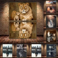 animals reflection canvas poster cat tiger lion elephant paintings print cuadros wall art pictures nursery for office home decor