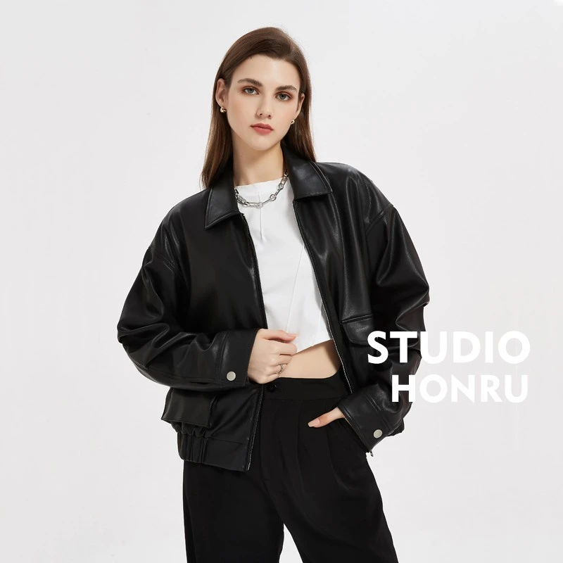 Short Biker PU Leather Jacket for Women 2021 New Soft Faux Sheep Leather Jacket Slim Simple OL Style Coat Female Outerwear
