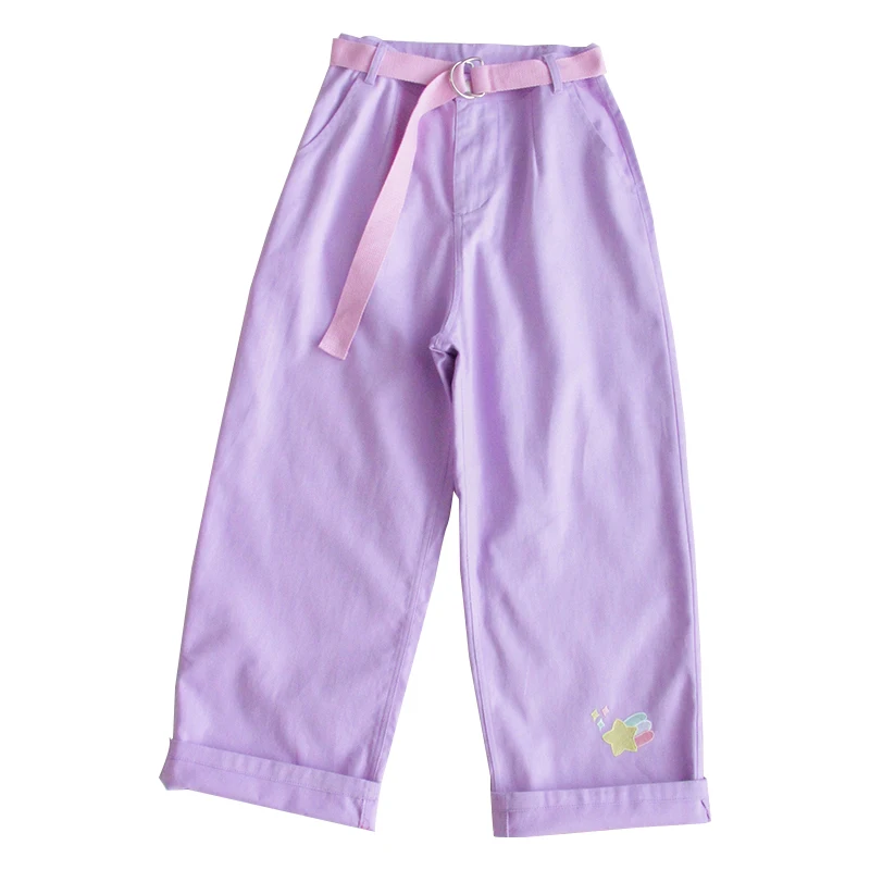 Милые штаны с вышивкой из мультфильма женские японские высокой талией милые