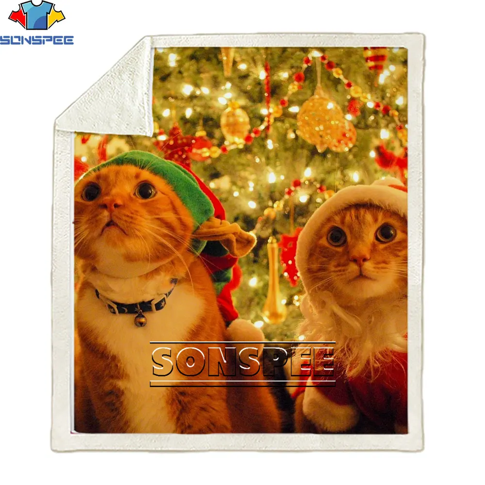 

SONSPEE 3D Christmas Style Cute Christmas Cat Blanket New Year Bedspread For Bed Snow Blankets For Beds Dating 3D Print Blanket