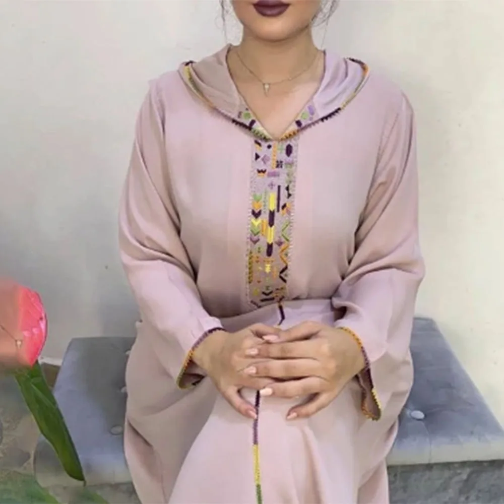 

2021 Fashion Dubai Abaya Muslim Dress Women Long Sleeve Robe Kaftan Turkey Ladies Long Dresses Simple Elegant Hooded Casual Hot