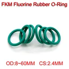 Зеленое FKM Фтор резиновое уплотнительное кольцо уплотнительная прокладка CS 2,4 мм OD 8-60 мм