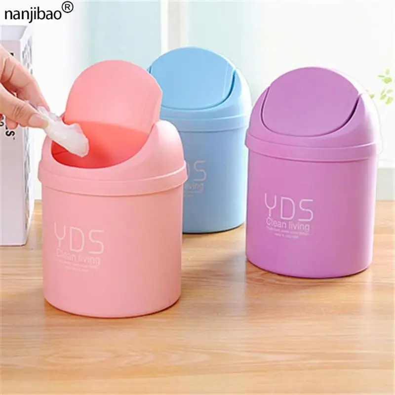 

Nanjibao Desktop Home Garbage Basket Mini Trash Can Tiny Dustbin Table Trash Can Swing with Lid Creative Office Household