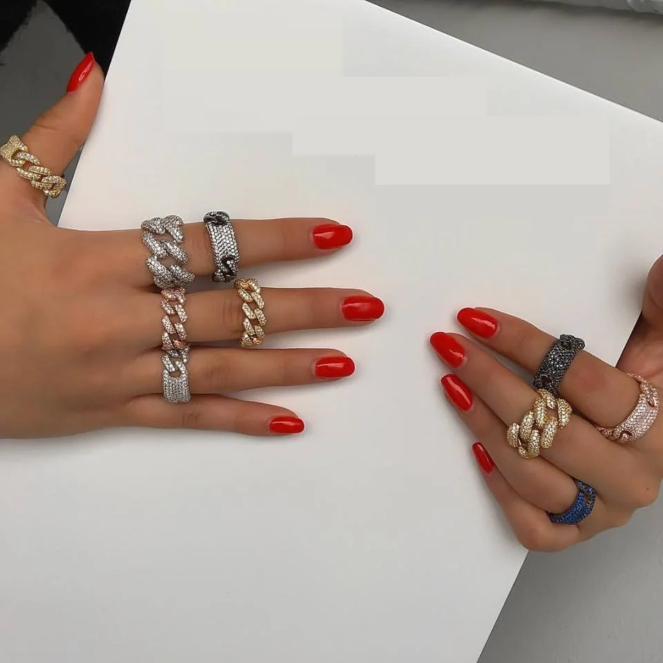 Для женщин хип-хоп обручальное кольцо трендовые кольца на палец iced out bling cz проложили Майями кубинское звено цепи кольцо ювелирные изделия