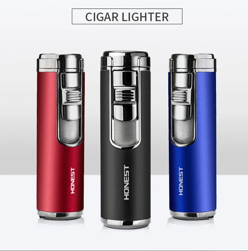 Honest 4 прямая синяя струйная зажигалка для сигар многофункциональный металл легче