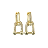 high quality u shape lock earring gold color aaa zircon drop earrings for women brand jewelry