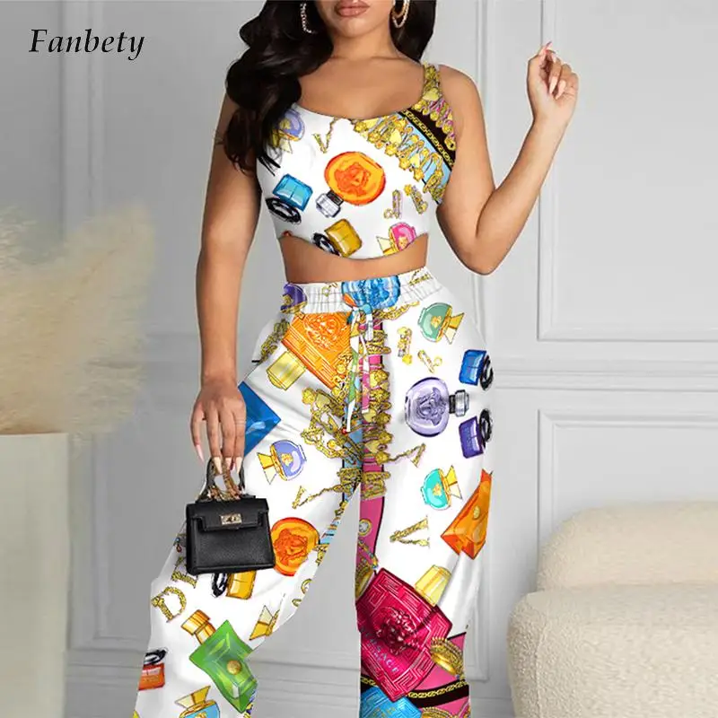 

Женский комплект из двух предметов, элегантный короткий топ с круглым вырезом и широкие брюки со шнуровкой