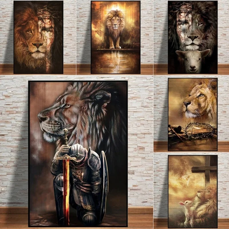 

Lion And Warrior Lamb of God Canvas Wall Art I Am The Storm Jesus Canvas Gift For Christian Bible Lovers Home Decor Painting