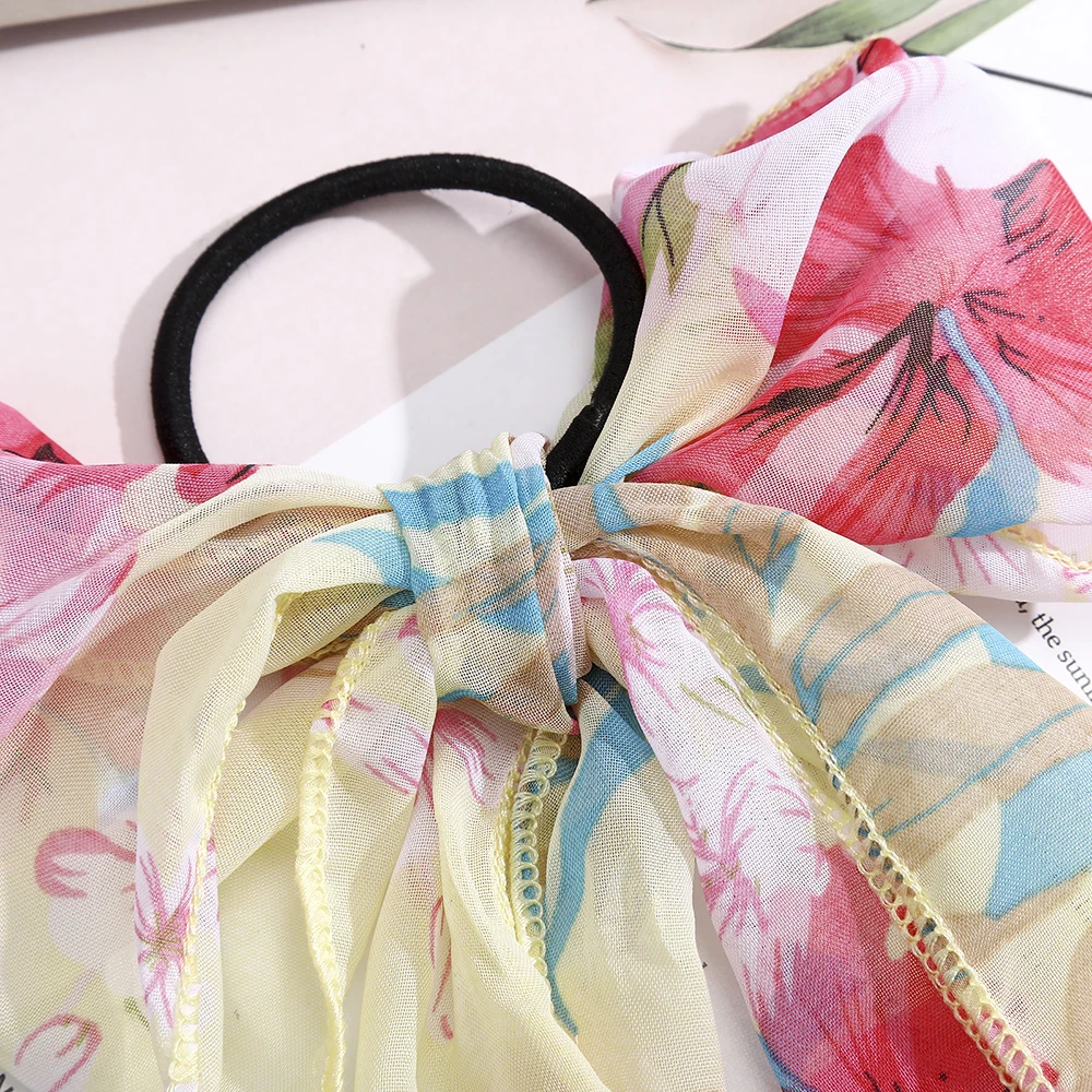 Цветочный принт марля шарф для волос бант резинки конский хвост держатель женщин