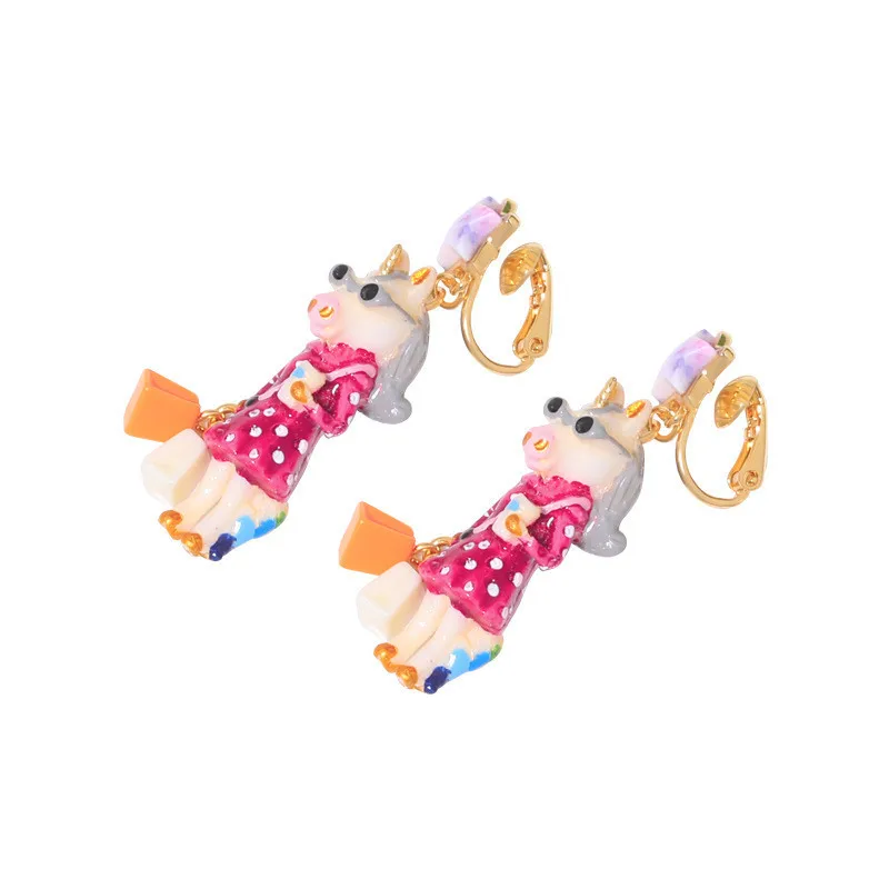 

uropean and American new unicorn series pink unicorn earrings fashion personality niche design sense without pierced ear clips