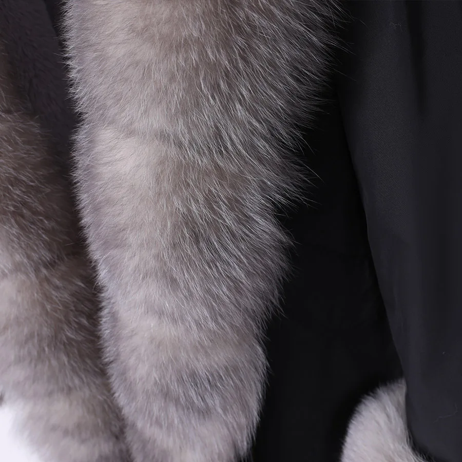 

LIBIELIY natural real fox fur Collar coat Women's leather jacket winter clothes women bomber jacket parkas padded coats Long