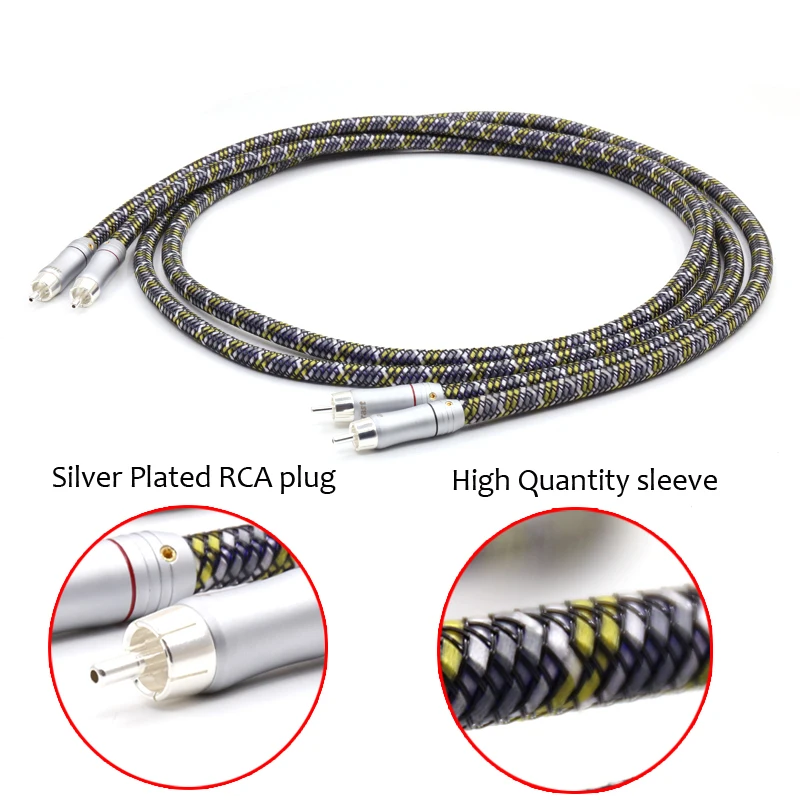 

A52 Pair High Quality 6N 99.9999% OFC Male-Male RCA Interconnect Cable with Silver Plated RCA Plug for Hifi System