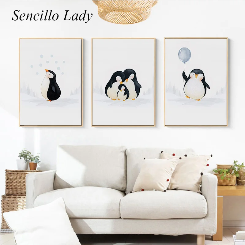 

Kawaii Anime Penguin Nursery Poster and Print Child Wall Art Canvas Painting Picture Baby Girl Boy Mother Room Decoration