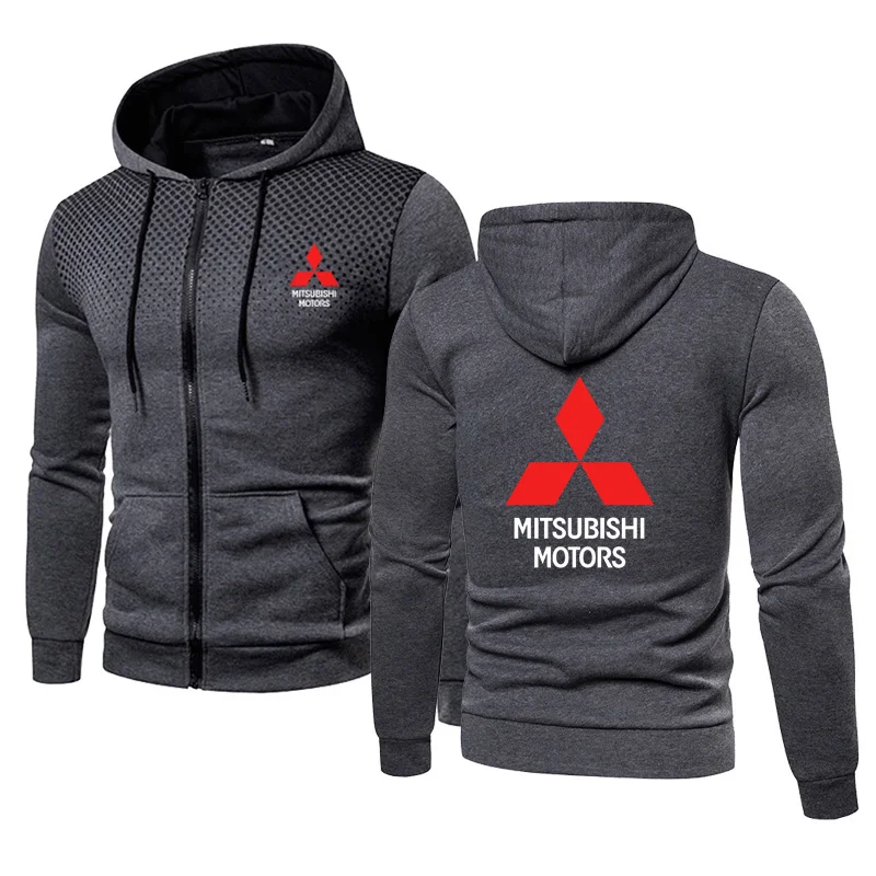 

NEW Spring Autumn Men Clothing Mitsubishi Car Logo Printing High Quality Jacket Dots Fashion Casual Cotton Men Zip Jacket