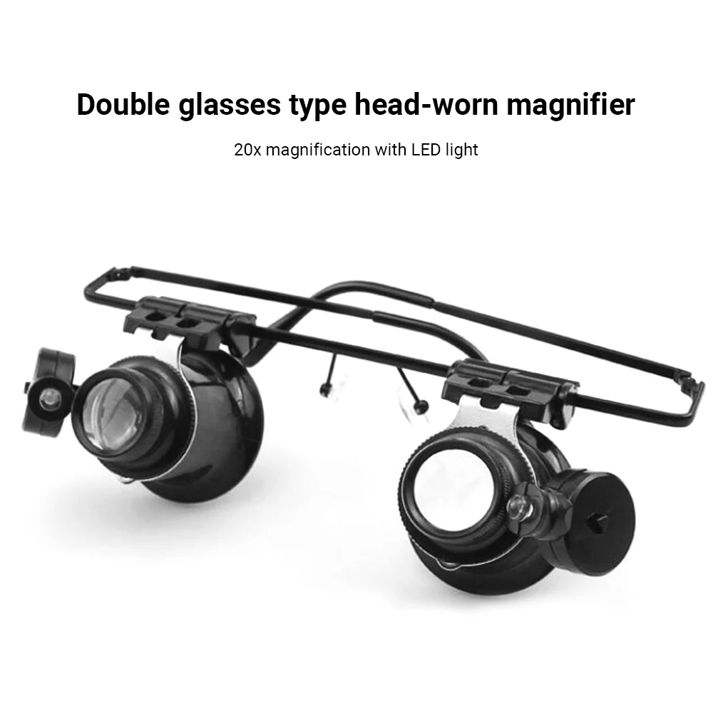 

Binocular Jewelry Magnifier 20X With LED Lamp Antique Magnifying Glass Jewelry Loupe for Watches DIY Crafts Carving Repairing