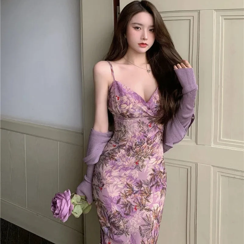 

Summer Vintage Strap Dress Women Elegant Floral V-neck Casual Sexy Midi Dress Female Slim Party Club Dress Y2k size dropshipping