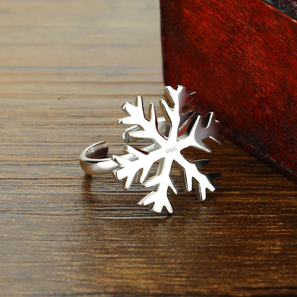 Женское кольцо в виде снежинки из серебра 925 пробы регулируемого размера|snowflake