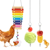hot sale 3 packs chicken toys chicken xylophone toys with 8 metal keys and chicken mirror for hens vegetable hanging feeder
