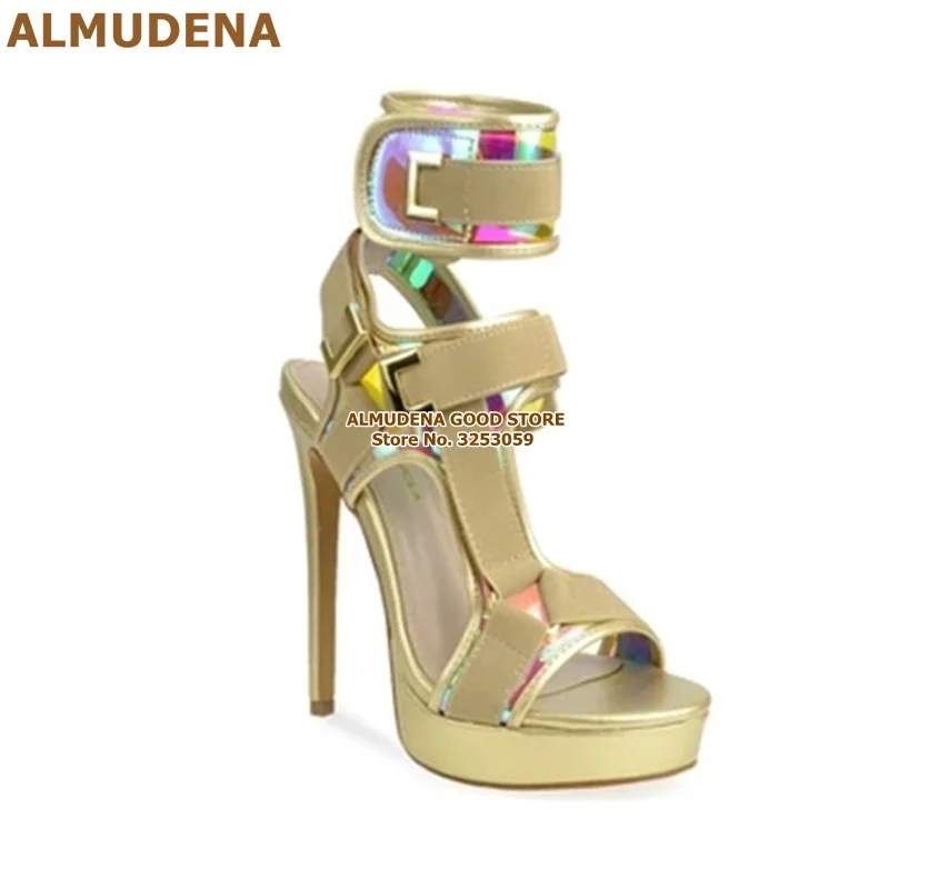 as picture ALMUDENA/новейшая модель; Босоножки на платформе с ремешком и пряжкой; цвет желтый, розовый; гладиаторские туфли для вечеринки на платформе; модельные туфли-лодочки с вырезами и металлическими украшениями - Цвет: as picture