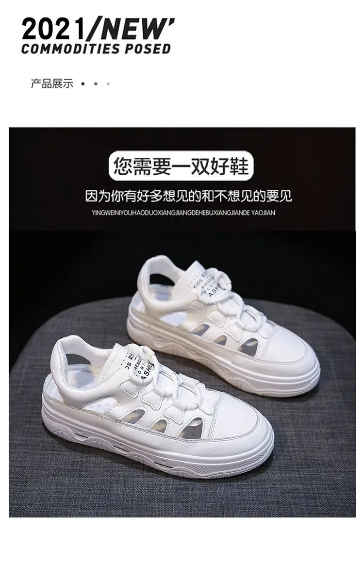 

Little white shoes women sandals 2021 new summer wild Baotou thick bottom increased sports fairy style hollow net red