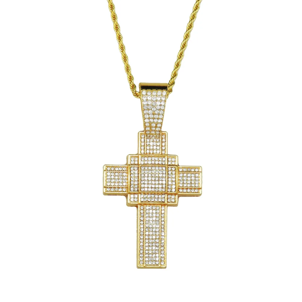 

Gothic Punk Style Overlapping Crystal Cross Pendant Necklace Religion Art Goth Jewellery Necklaces for Women Rock Metal Gifts