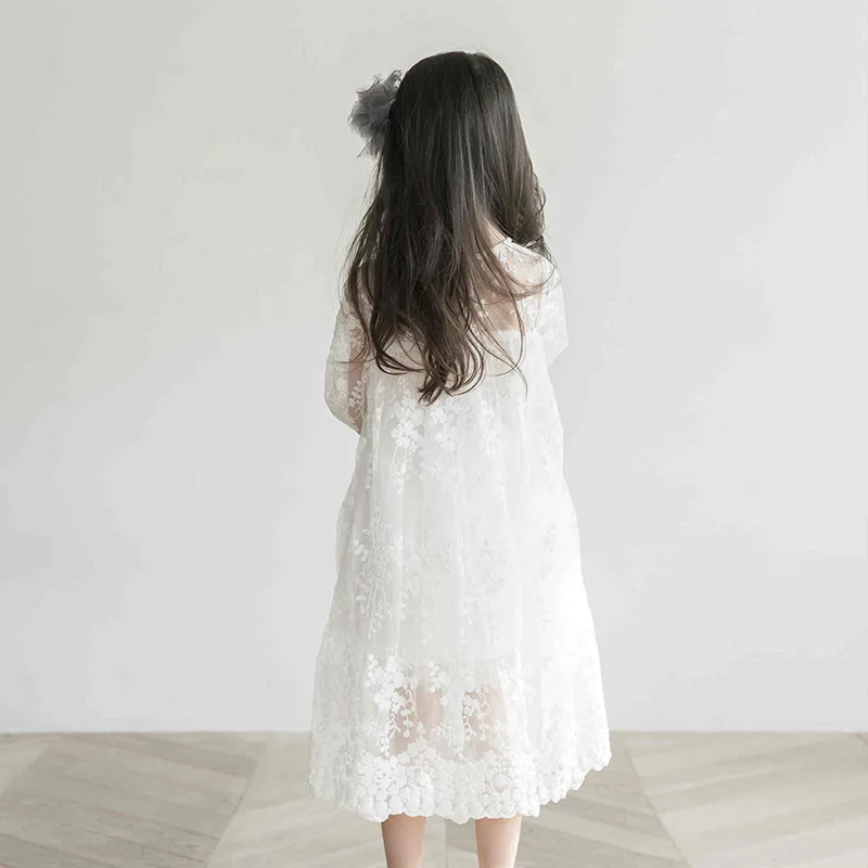Long Sleeve Girl Dress 2018 Autumn Korean Lace Teen Kids White Fairy Fancy 3 4 5 6 7 8 9 10 11 12 13 Year Girls | Детская одежда и