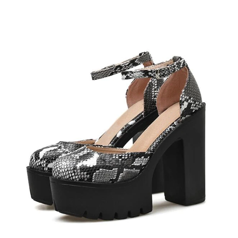 Женские туфли на высоком каблуке повседневные с пряжкой черные закругленным