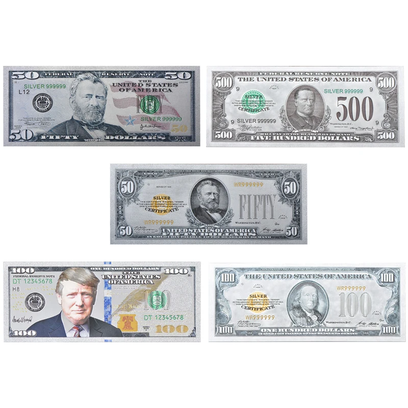 5pcs us dollars WR красочные серебряные банкноты США Трамп Поддельные Банкноты долларов копия денег банкноты бумага сбор денег для подарков на день рождения - Цвет: 5pcs us dollars